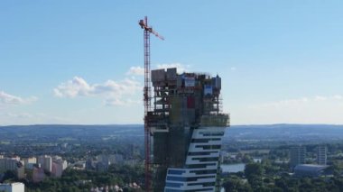 Güzel Panorama Gökdelenleri İnşaat Rzeszow Hava Görünümü Polonya. Yüksek kalite 4k görüntü