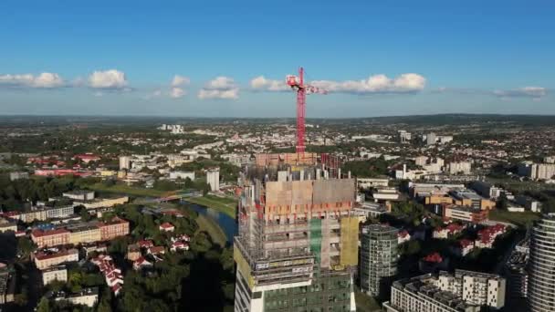 Beautiful Landscape Top Skyscrapers Construction Rzeszow Aerial View Poland High — Stock Video