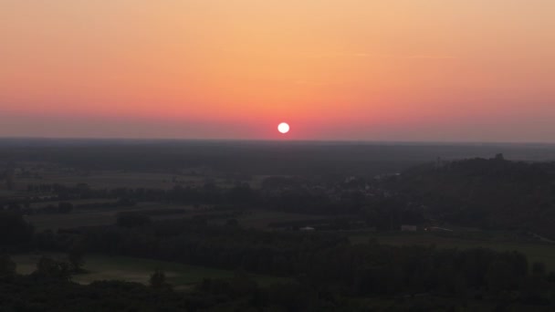 美丽的日落山Janowiec空中观景波兰 高质量的4K镜头 — 图库视频影像