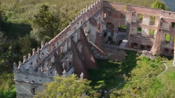 Landskap Castle Ruins Pond Krupe Antenn View Poland Högkvalitativ Film — Stockvideo