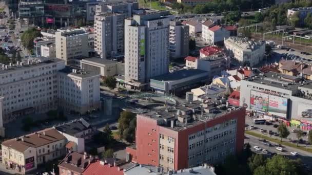 Downtown Footbridge Rzeszow Aerial View Polen Hoge Kwaliteit Beeldmateriaal — Stockvideo