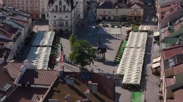 Красива Площа Ландшафтного Ринку Старе Місто Жешов Вид Повітря Польща — стокове відео