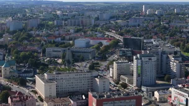 Panorama Avenues Monument Garden Downtown Rzeszow Luftaufnahme Polen Hochwertiges Filmmaterial — Stockvideo