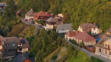 Güzel Hill Houses Dağı Kazimierz Dolny Hava Manzarası Polonya. Yüksek kalite 4k görüntü