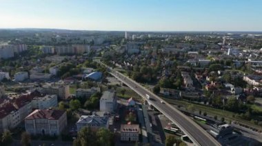 Panorama Yolu Viaduct Konutları Rzeszow Havacılık Manzarası Polonya. Yüksek kalite 4k görüntü