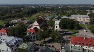 Eski Şehir Kulesi Kilisesi Zamosc Hava Görüntüsü Polonya. Yüksek kalite 4k görüntü