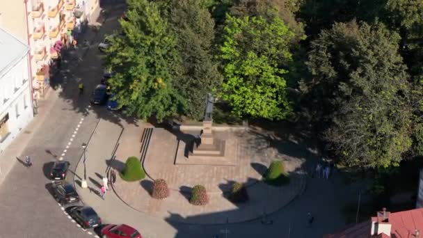 Krajina Mickiewicz Monument Rzeszow Aerial View Polsko Vysoce Kvalitní Záběry — Stock video