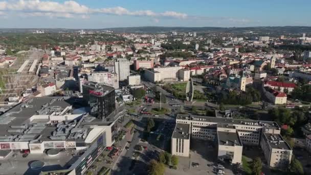 Panorama Avenues Monument Garden Downtown Rzeszow Aerial View Polen Hoge — Stockvideo