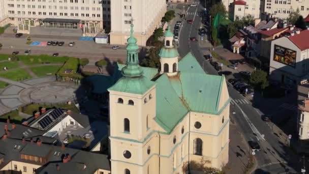Vackra Landskap Bernardine Kloster Tower Rzeszow Flygfoto Polen Högkvalitativ Film — Stockvideo