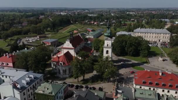 Iglesia Torre Ciudad Vieja Zamosc Vista Aérea Polonia Imágenes Alta — Vídeos de Stock