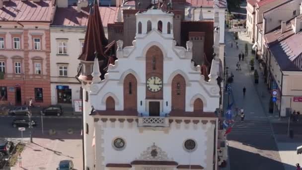 Clock Tower Council Market Square Rzeszow Aerial View Poland 高质量的4K镜头 — 图库视频影像