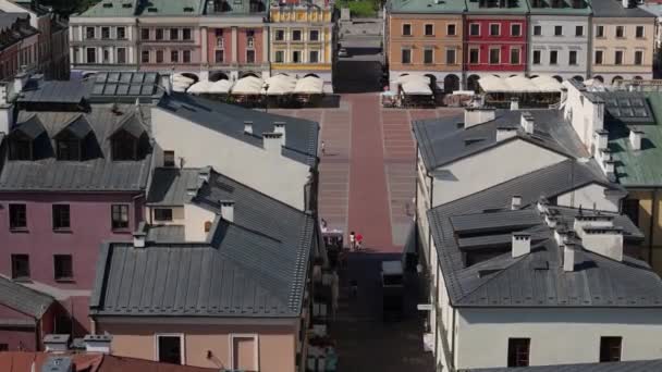Beautiful Landscape Street Old Town Market Square Zamosc Aerial View — Stock video