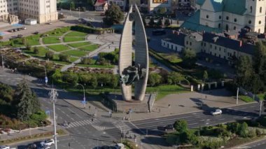 Peyzaj Heykeli Devrimci Sanatlar Bahçesi Rzeszow Hava Görüntüsü Polonya. Yüksek kalite 4k görüntü