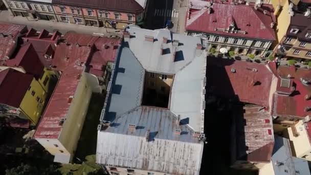Gyönyörű Top Old Town Sanok Aerial View Lengyelország Kiváló Minőségű — Stock videók