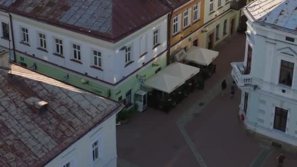 Gyönyörű Óvárosi Piac Tér Sanok Aerial View Lengyelország Kiváló Minőségű — Stock videók