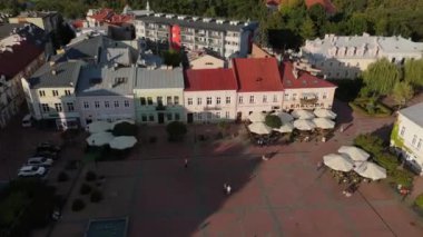 Güzel manzara Eski Kent Pazar Meydanı Sanok Hava Manzarası Polonya. Yüksek kalite 4k görüntü