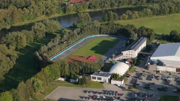 Landscape Sports Center Arena Ice Track River San Sanok Aerial — Stock Video