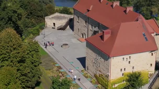 Hermoso Castillo Real Ciudad Vieja Sanok Vista Aérea Polonia Imágenes — Vídeo de stock