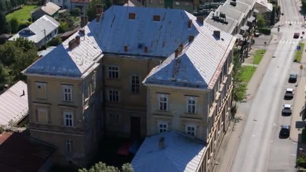 Były Budynek Policji Sanok Aerial View Poland Wysokiej Jakości Materiał — Wideo stockowe