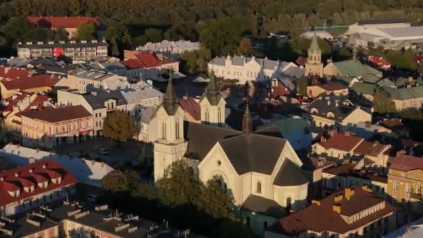 Beautiful Landscape Church Old Town Sanok Aerial View Poland High — Stock Video