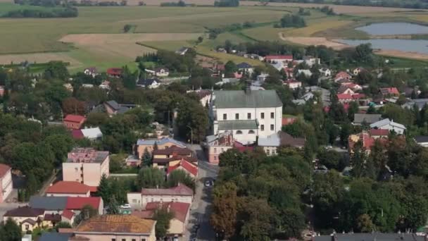 Beautiful Landscape Downtown Church Radymno Aerial View Poland High Quality — Stock Video