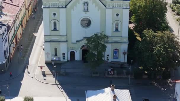 Igreja Bonita Cidade Velha Sanok Aerial View Polônia Imagens Alta — Vídeo de Stock