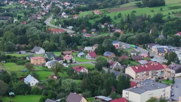 Beautiful Landscape Downtown Road Bircza Aerial View Poland High Quality — Stock Video