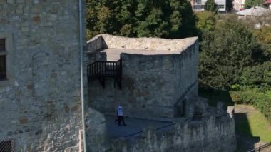 Güzel Kule Kraliyet Kalesi Eski Şehir Sanok Hava Manzarası Polonya. Yüksek kalite 4k görüntü