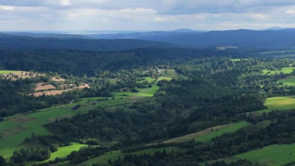 Peisaj Frumos Pădure Munți Baranyaady Bircza Vedere Aeriană Polonia Înregistrare — Videoclip de stoc