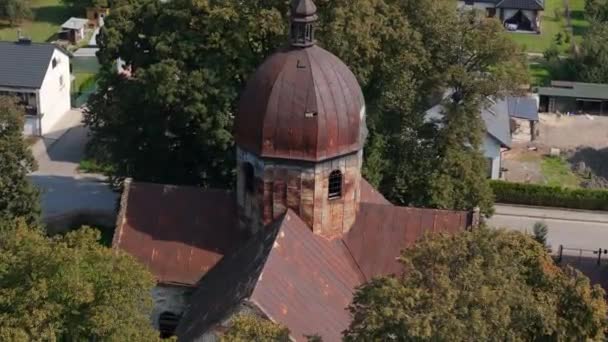 Landschap Orthodoxe Kerk Oleszyce Luchtfoto Polen Hoge Kwaliteit Beeldmateriaal — Stockvideo