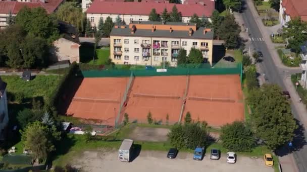 Krásná Krajina Tennis Court Sanok Aerial View Polsko Vysoce Kvalitní — Stock video