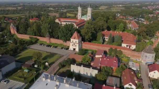 Prachtig Landschapsklooster Opactwo Jaroslaw Aerial View Polen Hoge Kwaliteit Beeldmateriaal — Stockvideo