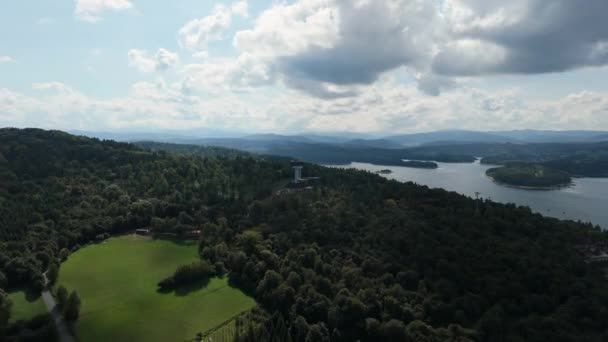 Bella Vista Panoramica Torre Lago Solina Montagne Bieszczady Vista Aerea — Video Stock