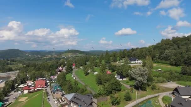 Vackra Landskap Gondola Solina Bergen Bieszczady Antenn View Polen Högkvalitativ — Stockvideo