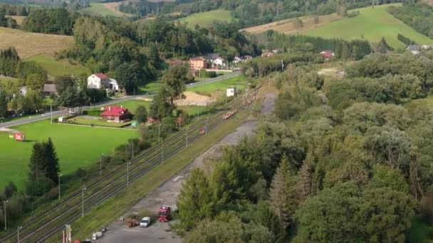 Schöne Landschaft Fahrrad Handcars Tracks Uherce Mineralne Luftaufnahme Polen Hochwertiges — Stockvideo
