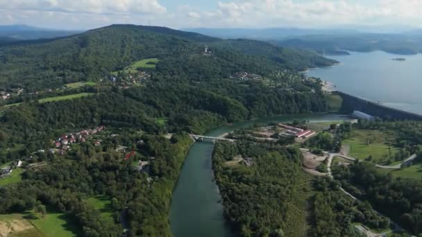 Vackra Landskap Berg Bieszczady Lake Solina Flygfoto Polen Högkvalitativ Film — Stockvideo