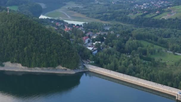 Όμορφη Λίμνη Dam Τοπίο Solina Bieszczady Aerial View Πολωνία Υψηλής — Αρχείο Βίντεο