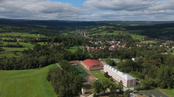 Prachtig Landschap Bircza Aerial View Polen Hoge Kwaliteit Beeldmateriaal — Stockvideo