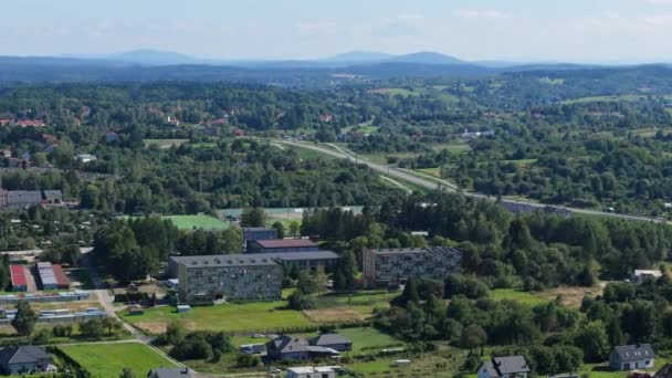Schöne Landschaft Sanok Luftaufnahme Polen Hochwertiges Filmmaterial — Stockvideo