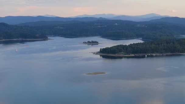 Güzel Peyzaj Gölü Solina Bieszczady Hava Görüntüsü Polonya Yüksek Kalite — Stok video