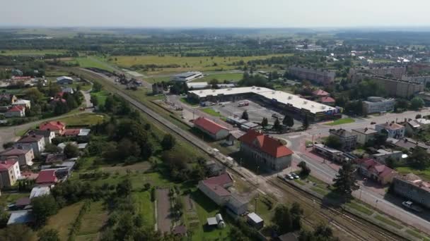 Vackra Landskap Tågstation Lubaczow Antenn View Poland Högkvalitativ Film — Stockvideo