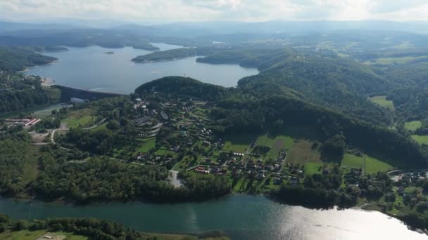 Beautiful Landscape Mountains Bieszczady Lake Solina Aerial View Poland High — Stock Video