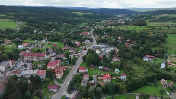 Gyönyörű Táj Road Mountains Bieszczady Bircza Aerial View Lengyelország Kiváló — Stock videók