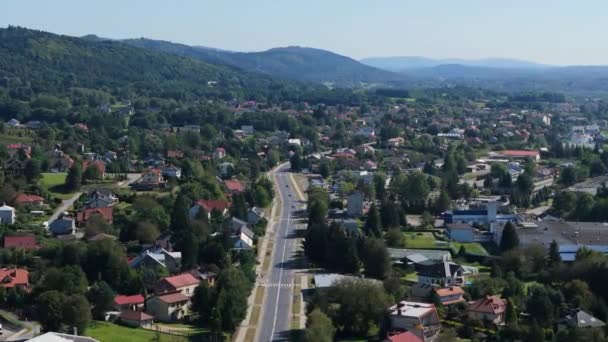 Schöne Landschaft Road Mountains Bieszczady Sanok Luftaufnahme Polen Hochwertiges Filmmaterial — Stockvideo