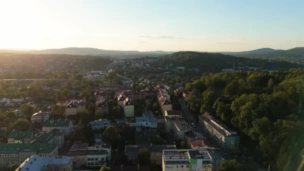 Beautiful Landscape Housing Estate Sanok Mountains Bieszczady Aerial View Poland — Stock Video