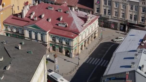 Belle Vieille Ville Rue Sanok Vue Aérienne Pologne Images Haute — Video