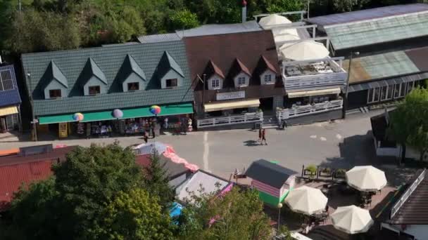 Prachtig Landschap Downtown Street Solina Bieszczady Aerial View Polen Hoge — Stockvideo