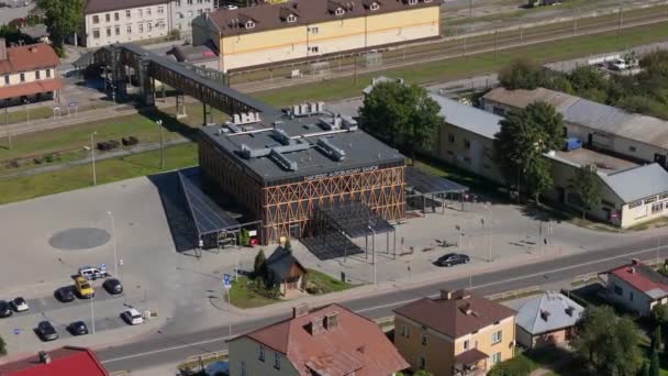 Gyönyörű Táj Buszpályaudvar Sanok Aerial View Lengyelország Kiváló Minőségű Felvételek — Stock videók