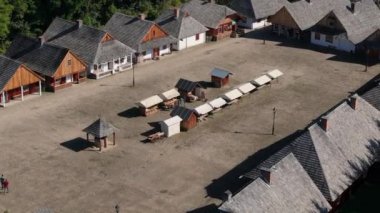 Güzel Açık Hava Müzesi Skansen Sanok Hava Görünümü Polonya. Yüksek kalite 4k görüntü