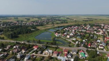 Güzel Panorama Pond Lubaczow Hava Manzaralı Polonya. Yüksek kalite 4k görüntü
